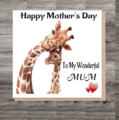 Wonderful Mum Mother's Day Card, Card for Mum, Giraffe Card